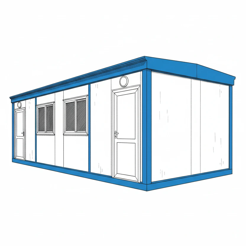 كرفان فيبر جلاس جاهز بتصميم وحدات نمطية، كرفانات فيبر جلاس سابقة التجهيز بنوافذ وأبواب مزدوجة، غرف فيبر جلاس للمواقع والمكاتب الإدارية.